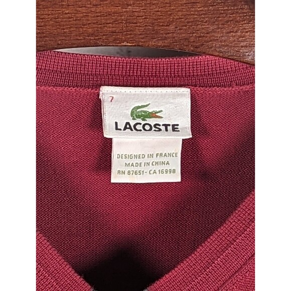 Lacoste Mens Red V-Neck Cotton Sweater Size 7 XL - Picture 5 of 7